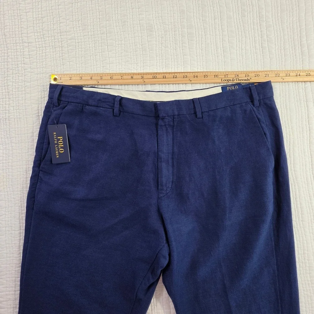 Polo Ralph Lauren Mens NWT Navy Blue Linen Cotton Straight Fit Pants 42/30 Chino